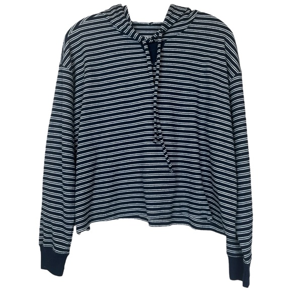 Hollister Navy White Stripes Knit Lightweight Must Have Collection Hoodie Small - Picture 5 of 8